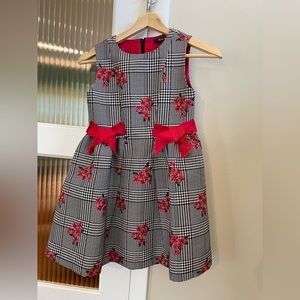 Brooks Brothers Girl Size 10 Black and White Houndstooth w/ Red Floral Dress